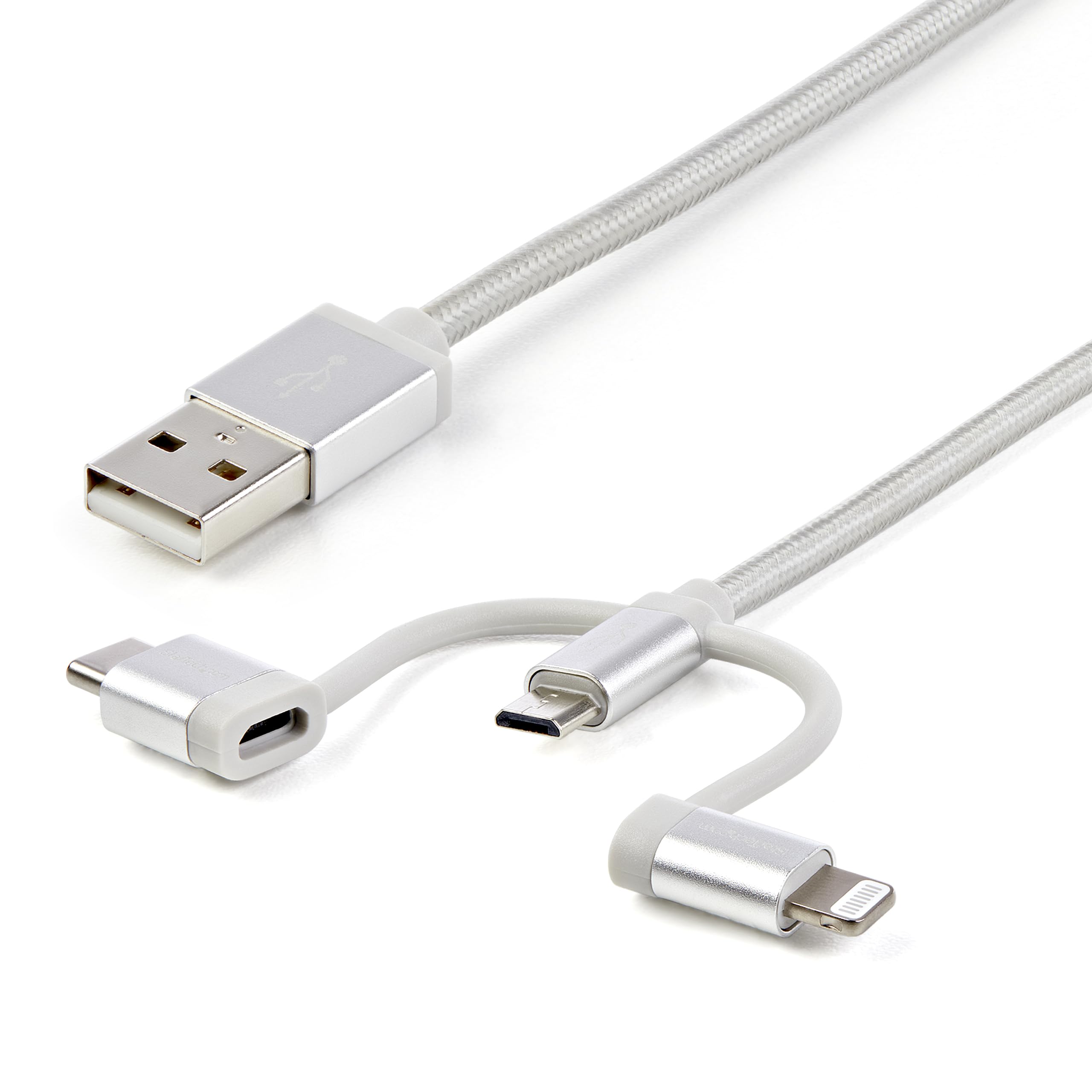 StarTech.com 6ft (1.8m) USB Multi-Charging Cable, USB to Lightning/USB-C/Micro-USB, Apple MFi Certified, Braided Charger Cord