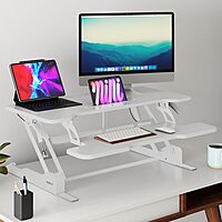 Mount-It! 38in Wide Height Adjustable Standing Desk Converter with Keyboard Tray