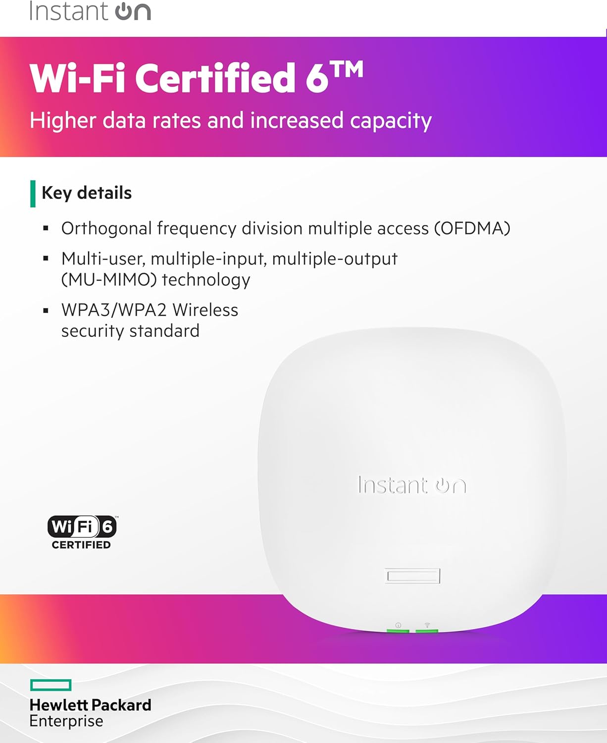 HPE Networking Instant On Access Point AP25 4x4 WiFi 6 Indoor Wireless Access Point