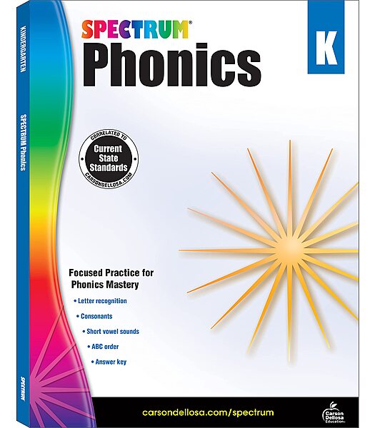 Spectrum Kindergarten Phonics Workbook, Ages 5 to 6, Kindergarten Phonics Workbooks, Letter Recognition, Alphabet Order, Vowel and Consonant Sound Practice - 144 Pages (Volume 90)