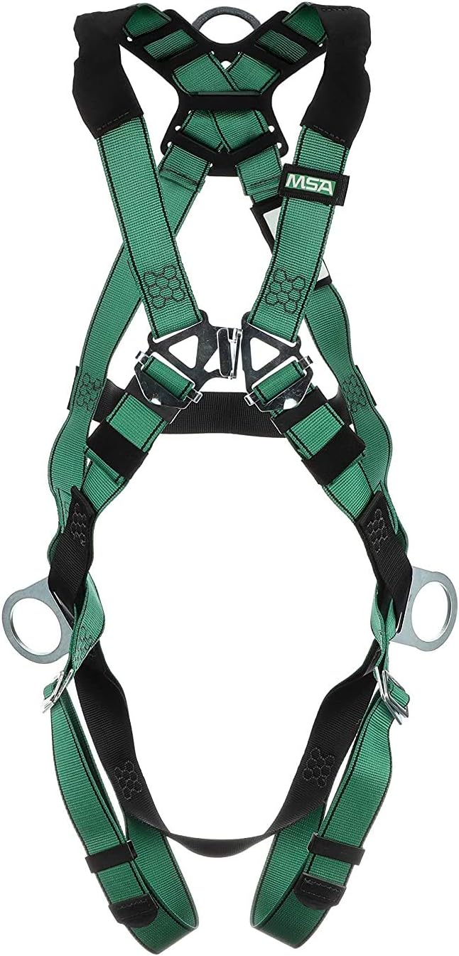 MSA 10197200 V-Form Full Body Safety Harness - Size: Standard (Medium), D-Ring Configuration: Back/Hip, Qwik Fit Leg Straps