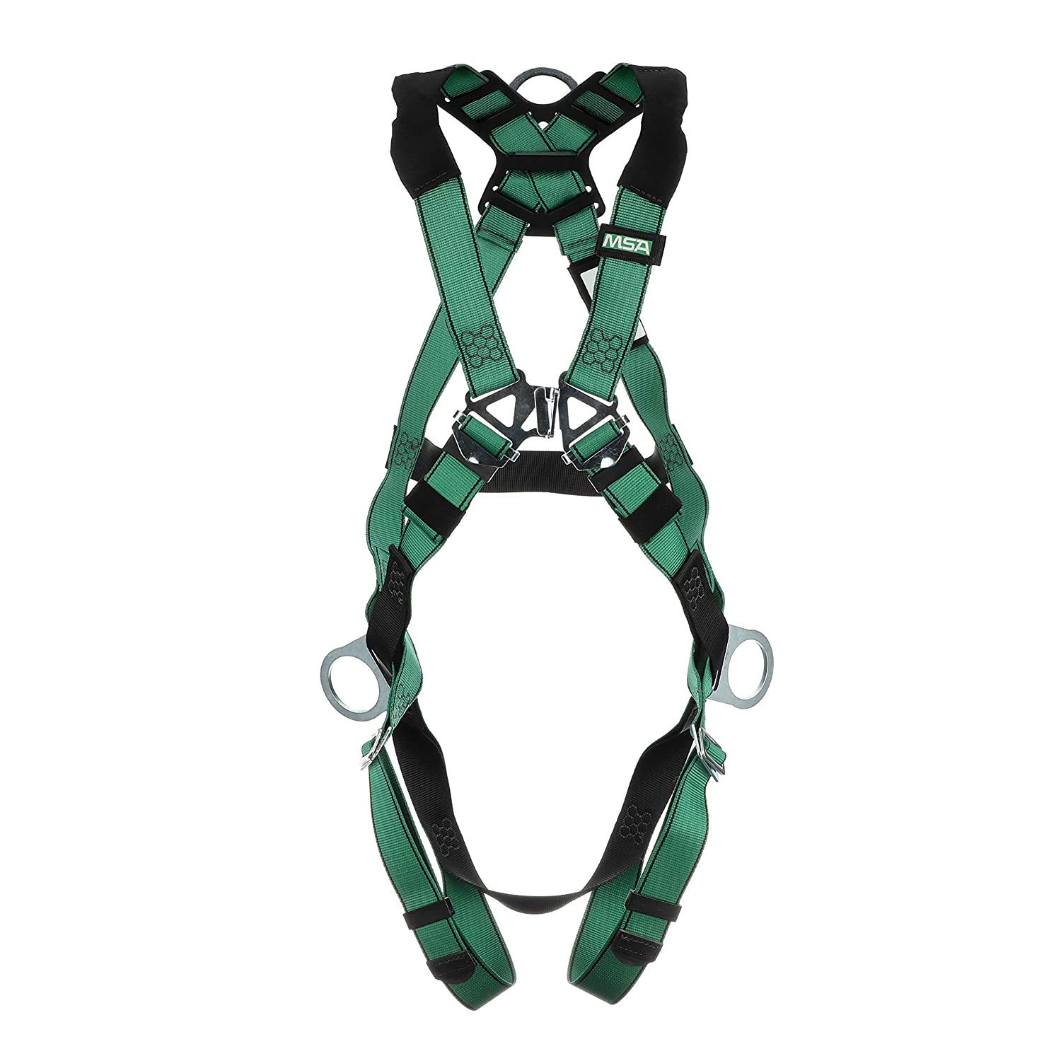 MSA 10197200 V-Form Full Body Safety Harness - Size: Standard (Medium), D-Ring Configuration: Back/Hip, Qwik Fit Leg Straps