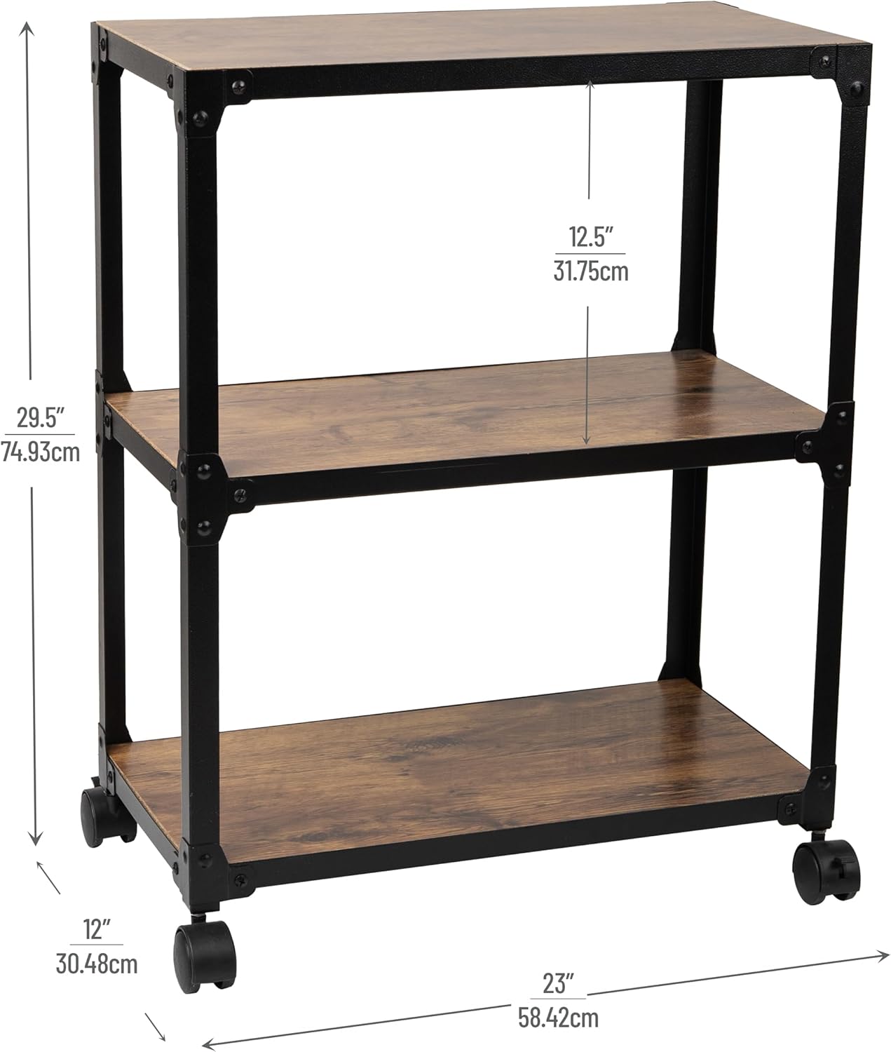 Mind Reader Multipurpose Rolling Cart with 3 Tiers, Mobile Office Storage Organizer, Metal, MDF