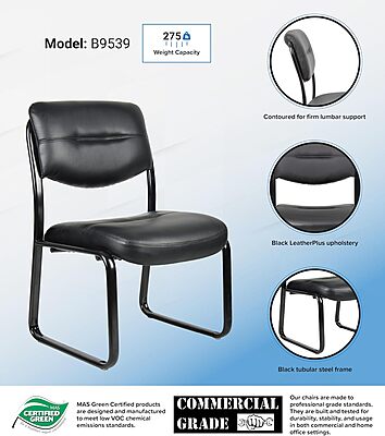 Boss Office Products LeatherPlus Bonded Leather Guest Chair, Black