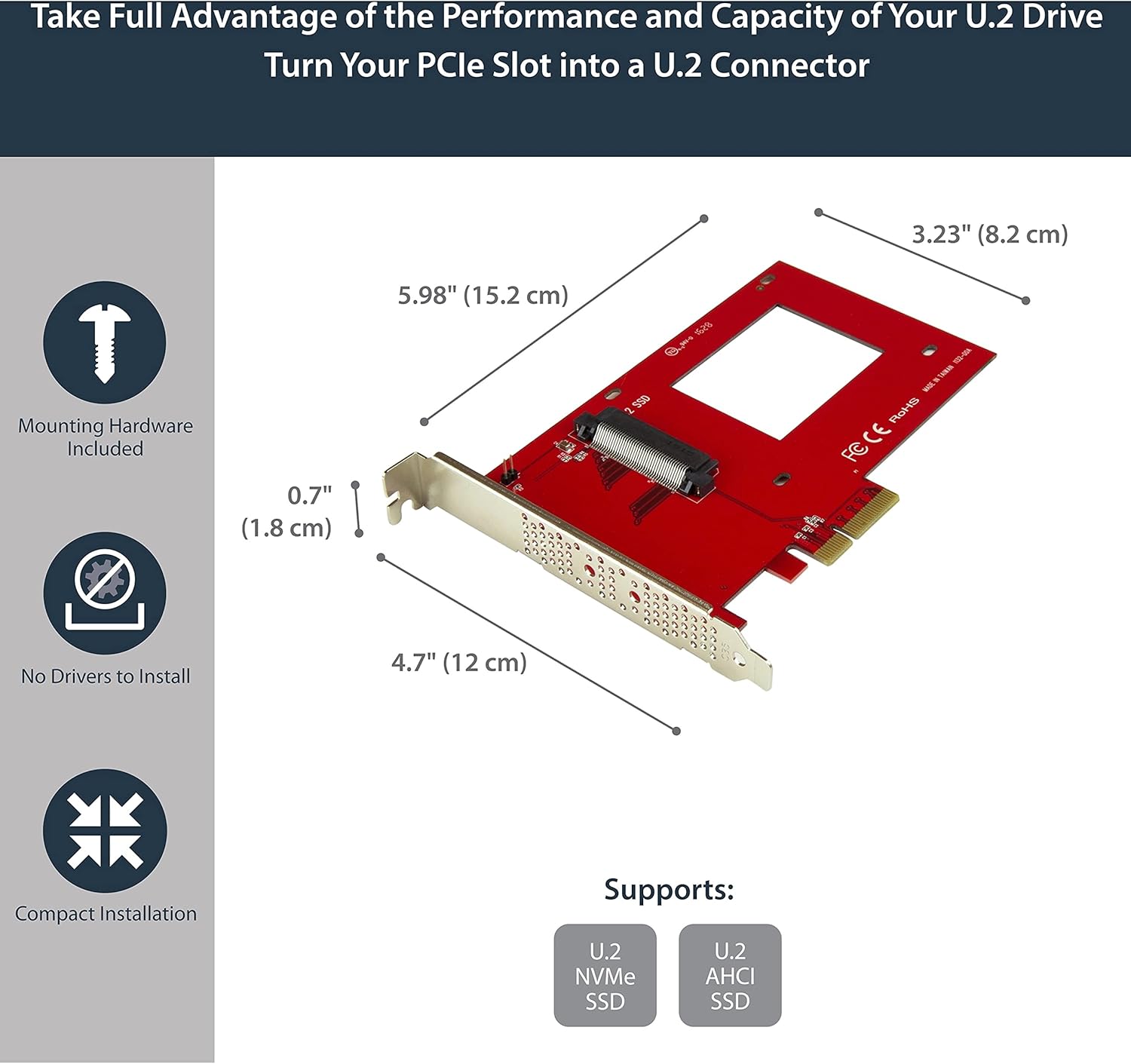 StarTech.com U.2 to PCIe Adapter for 2.5" U.2 NVMe SSD - SFF-8639 - x4 PCI Express 3.0