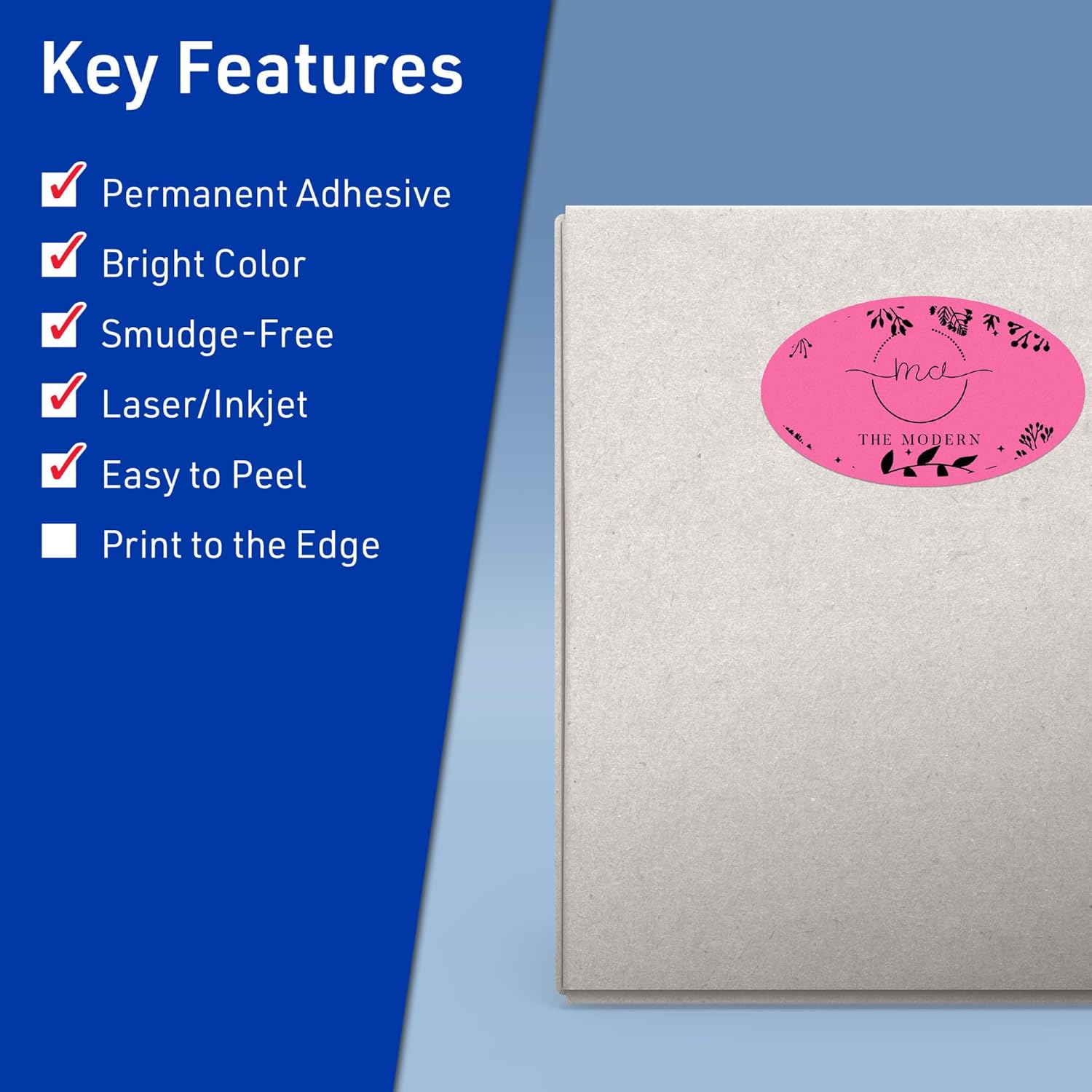 Avery Printable Oval Labels, Sure Feed Technology, 4-1/4" x 2-1/2", Bright Pink Labels, Laser/Inkjet Printable, 60 Total