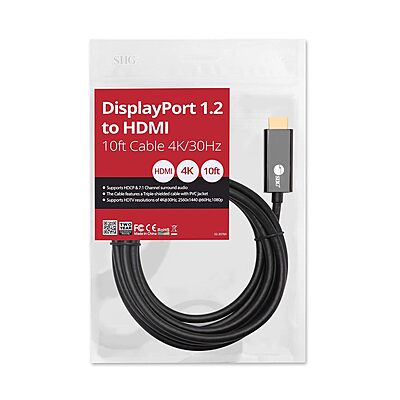 SIIG DisplayPort 1.2 to HDMI 1.4 Cable 4K @30Hz - DP to HDMI Male to Male Adapter - HDCP - 10 Feet