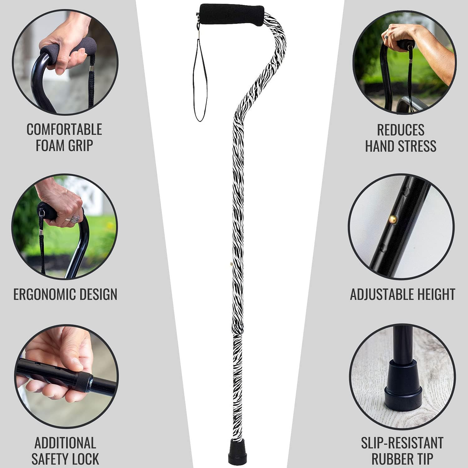 DMI Adjustable Designer Cane with Offset Handle
