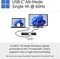 Kensington SD5700T Thunderbolt 4 Docking Station, Dual 4K, 90W PD - Window and Mac OS (K35175NA) Thunderbolt 4 Display: Dual USB C