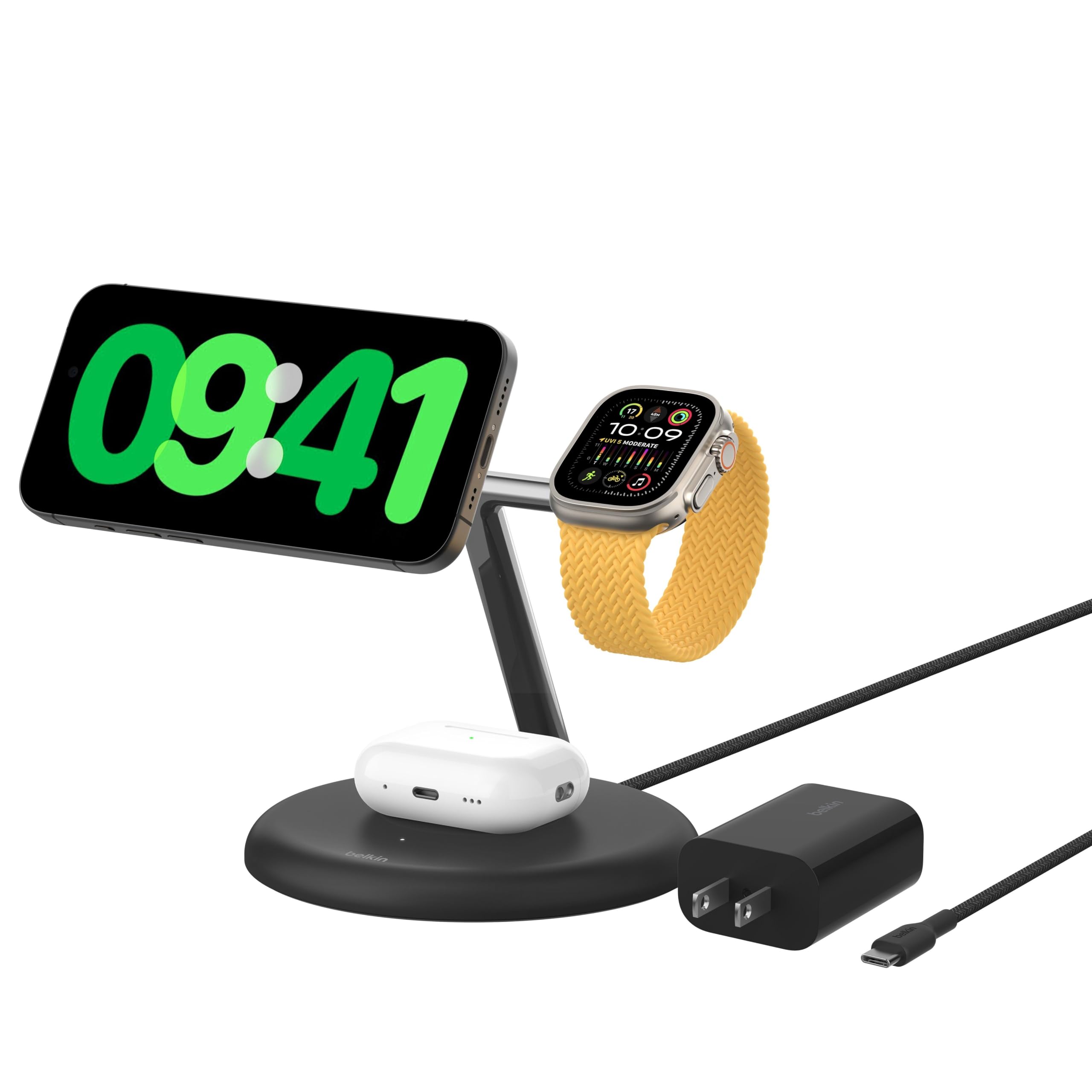 Belkin MagSafe-Compatible 3-in-1 Wireless Charger Stand 15W - Qi2-Certified Gen 2