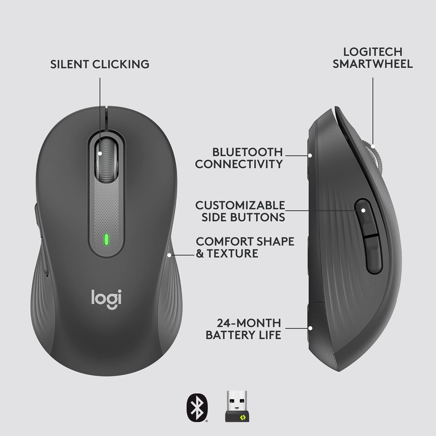 Logitech Signature M650 for Business Wireless Mouse, for Small to Medium Sized Hands, Logi Bolt, Bluetooth