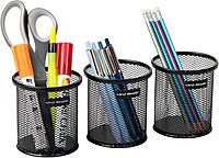 Mind Reader Pen and Accessories Holder, Desktop Organizer, Office, Metal Mesh, 3.5" L x 3.5" W x 3.75" H, Set of 3, Black