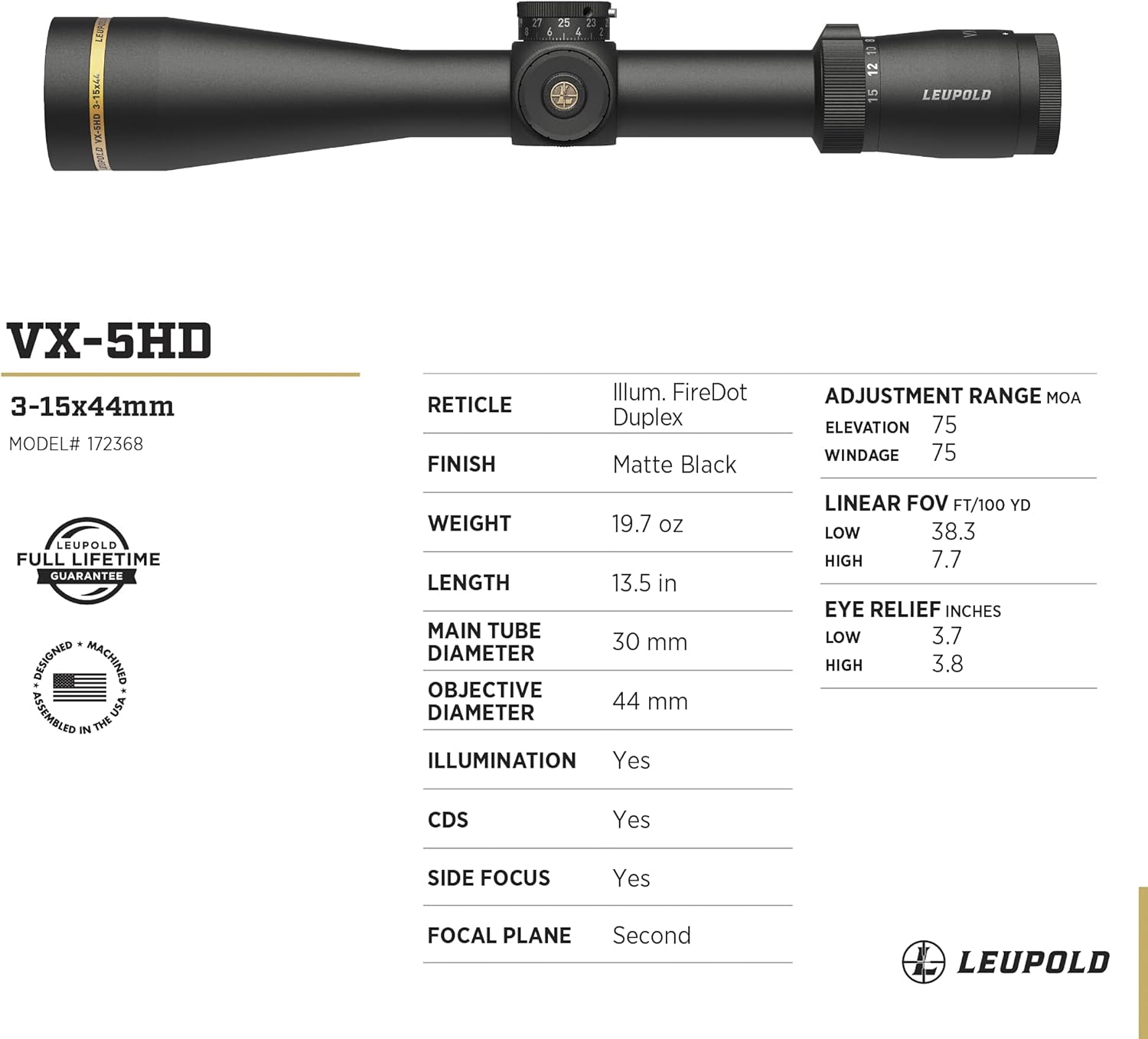 Leupold VX-5HD 3-15x Riflescope with CDS-ZL2 Side Focus