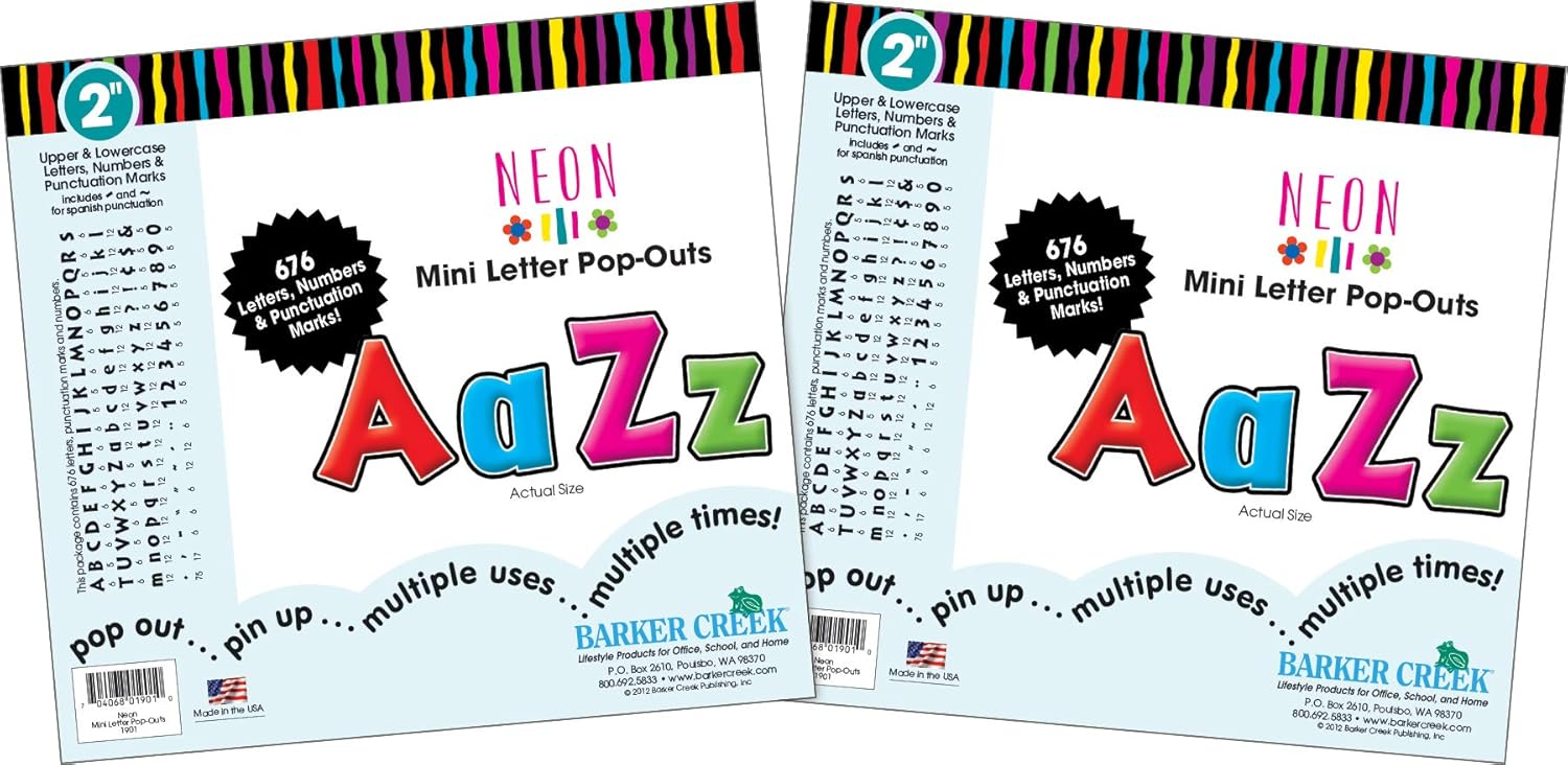 Barker Creek 2" Letter Pop-Outs 2-Pack, Neon, Jazz Up Your Bulletin Boards with These Colorful Letters