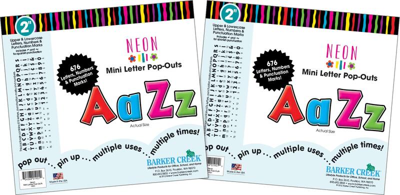 Barker Creek 2" Letter Pop-Outs 2-Pack, Neon, Jazz Up Your Bulletin Boards with These Colorful Letters, 1352 Upper and Lowercase Letters, Numbers & Punctuation Marks, 2" (3651)