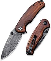 CIVIVI Pintail Flipper Pocket Knife for EDC, Liner Lock Knife 2.97'' Damascus Blade Cuibourtia Wood Handle C2020DS-2