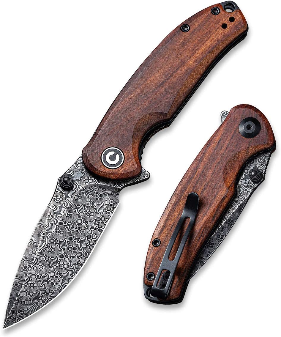 CIVIVI Pintail Flipper Pocket Knife for EDC, Liner Lock Knife 2.97'' Damascus Blade Cuibourtia Wood Handle C2020DS-2