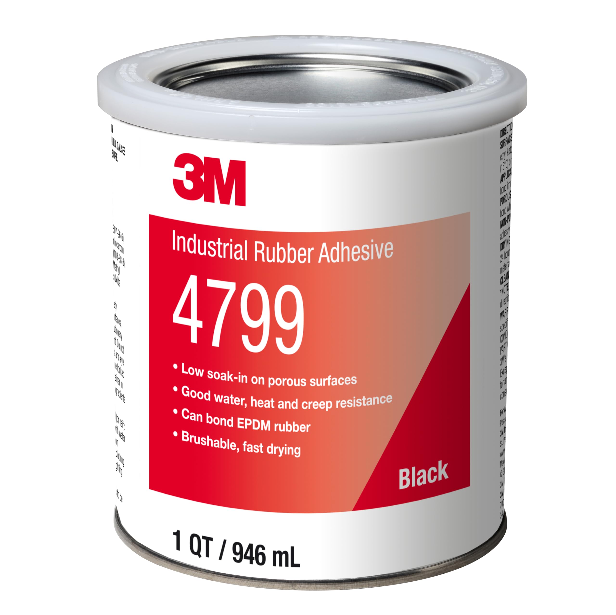 3M Industrial Adhesive 4799, Black, 1 Quart Can, Heat and Water Resistant, Long-Lasting Endurance, Bonds Firmly