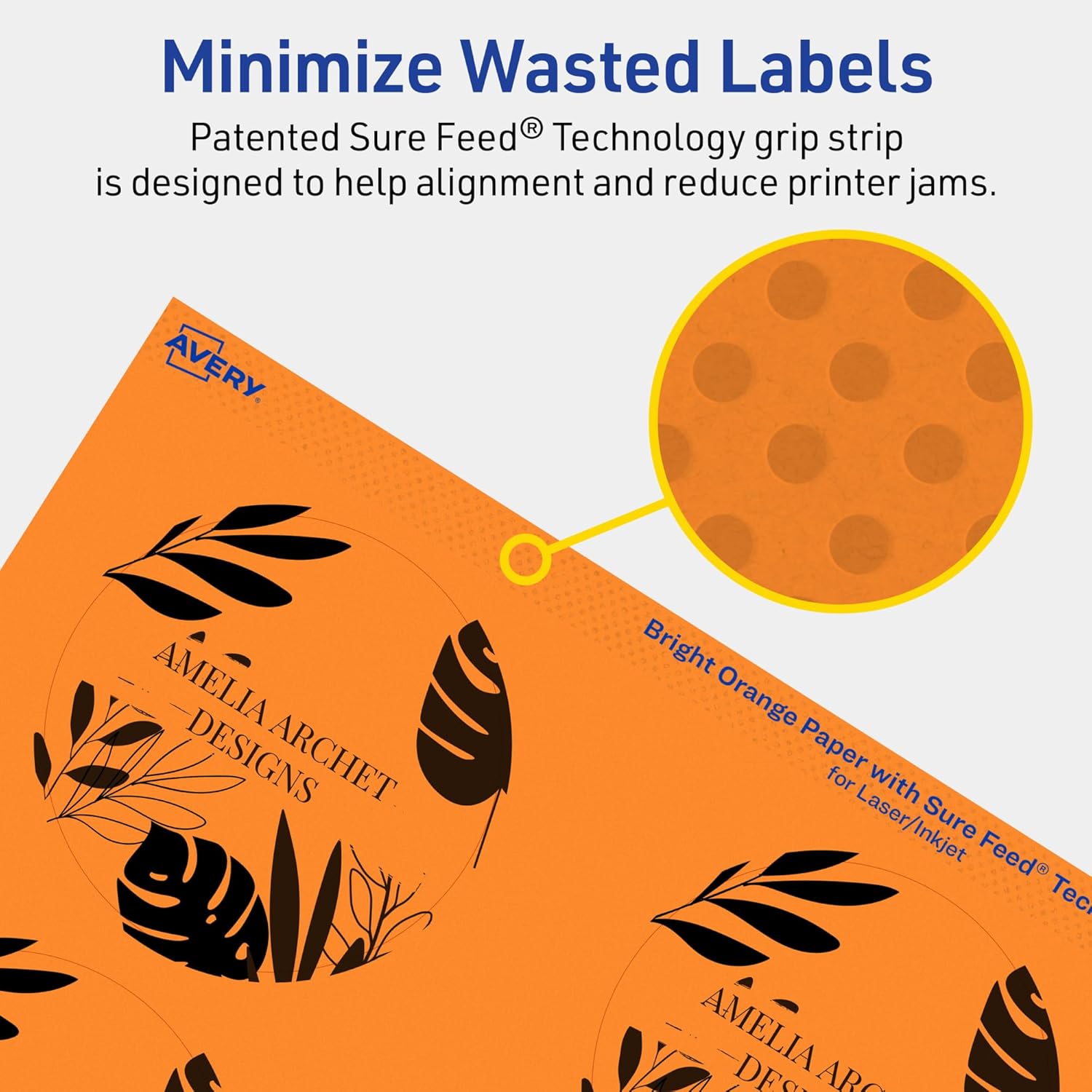 AVERY Printable Round Labels, Sure Feed Technology, 3" Diameter, Bright Orange, Print-to-the-Edge, Laser/Inkjet Printable