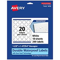 AVERY Durable Waterproof Hexagon Labels, Sure Feed Technology, 1-1/2" x 1-47/54"