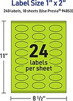 Avery Printable Oval Labels, Sure Feed Technology, 1" x 2", Bright Green, Print-to-The-Edge, 240 Total