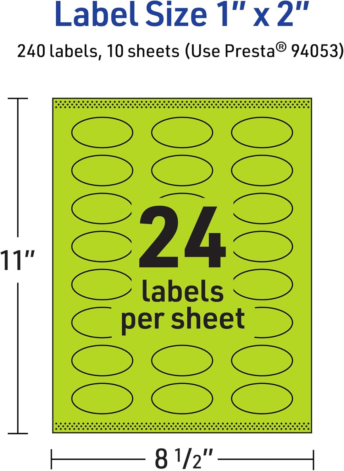 Avery Printable Oval Labels, Sure Feed Technology, 1" x 2", Bright Green, Print-to-The-Edge, 240 Total