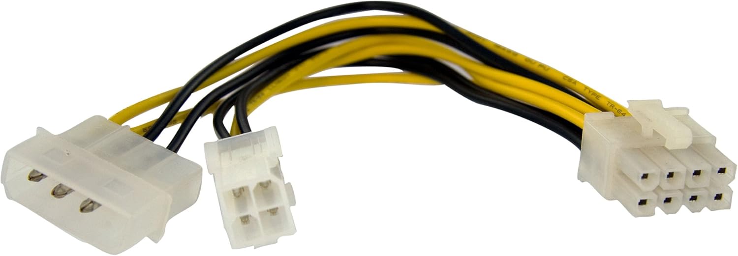StarTech.com 6 Inch 4 Pin to 8 Pin EPS Power Adapter with LP4 - F/M - ATX to EPS Power Adapter (EPS48ADAP), Black
