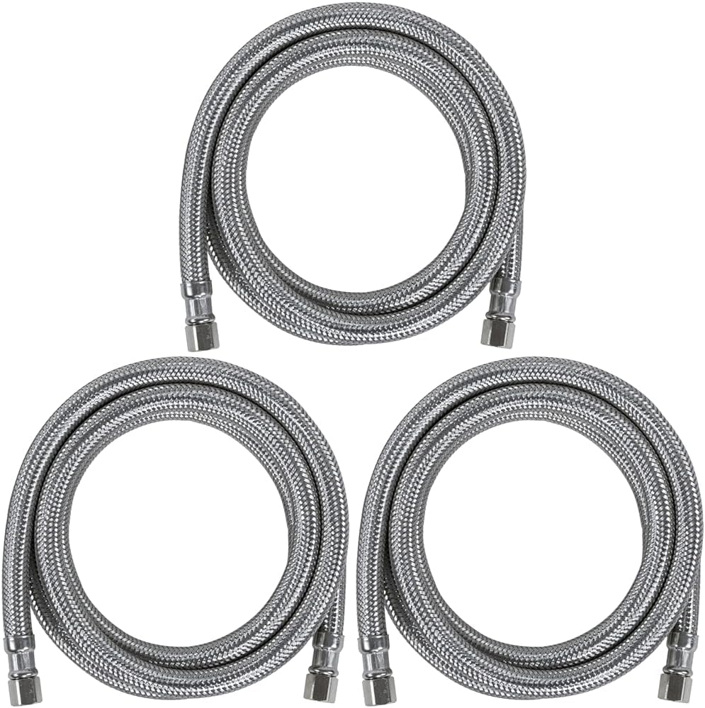 Certified Appliance Accessories Ice Maker Water Line, 6 Feet, PVC Core with Premium Braided Stainless Steel (Pack of 3) 6'