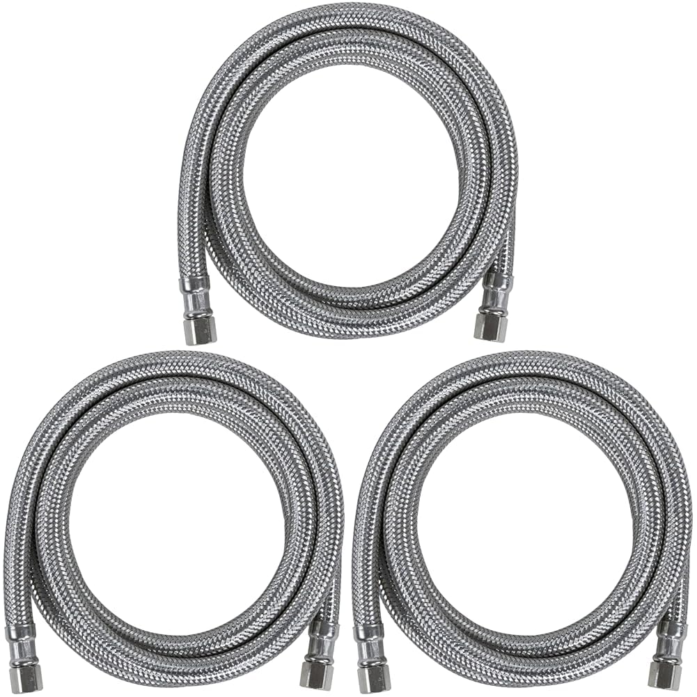 Certified Appliance Accessories Ice Maker Water Line, 6 Feet, PVC Core with Premium Braided Stainless Steel (Pack of 3) 6'