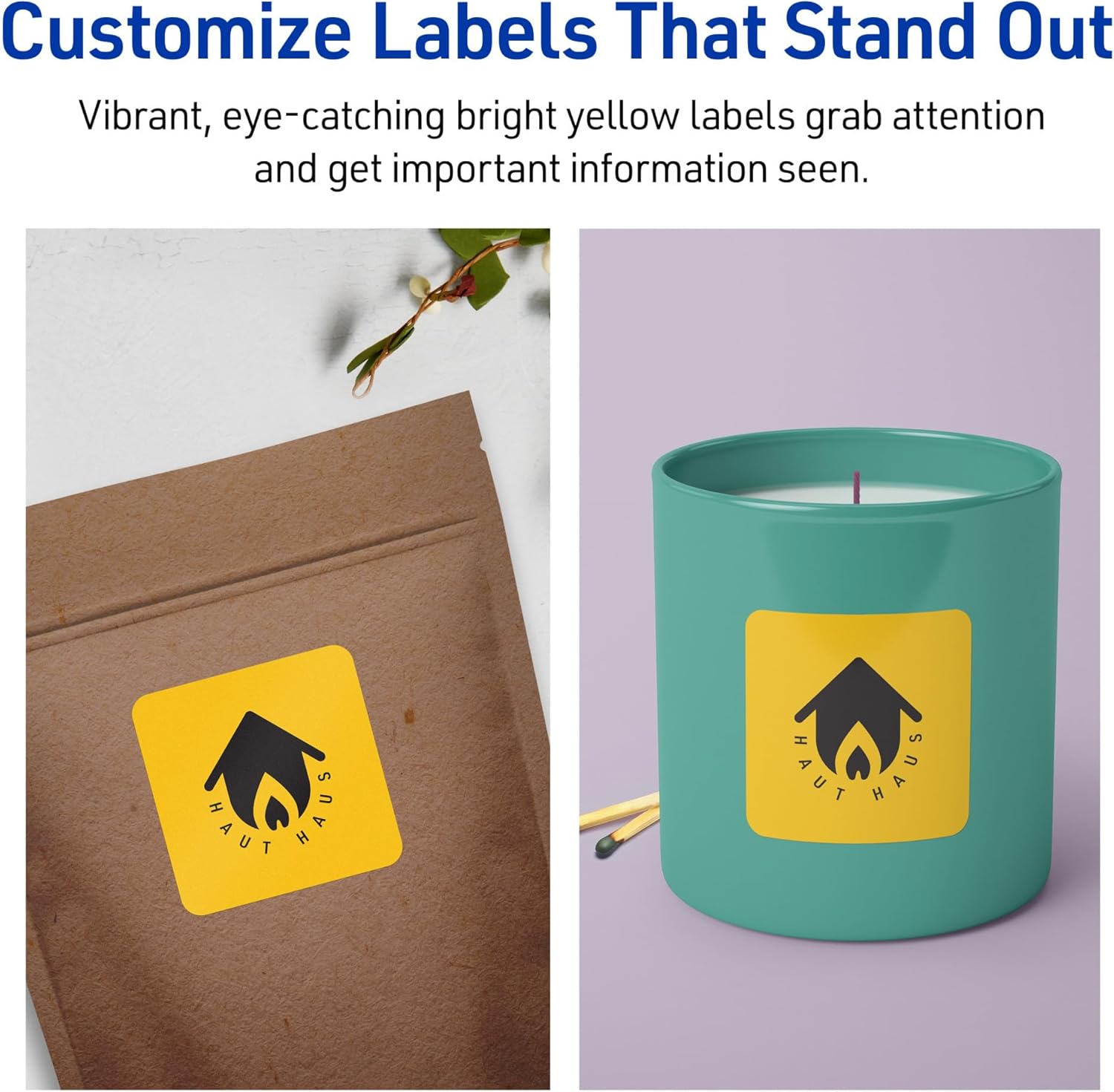 Avery Printable Square Labels, Sure Feed Technology, 2-1/2" x 2-1/2", Bright Yellow Labels, Laser/Inkjet Printable, 90 Total