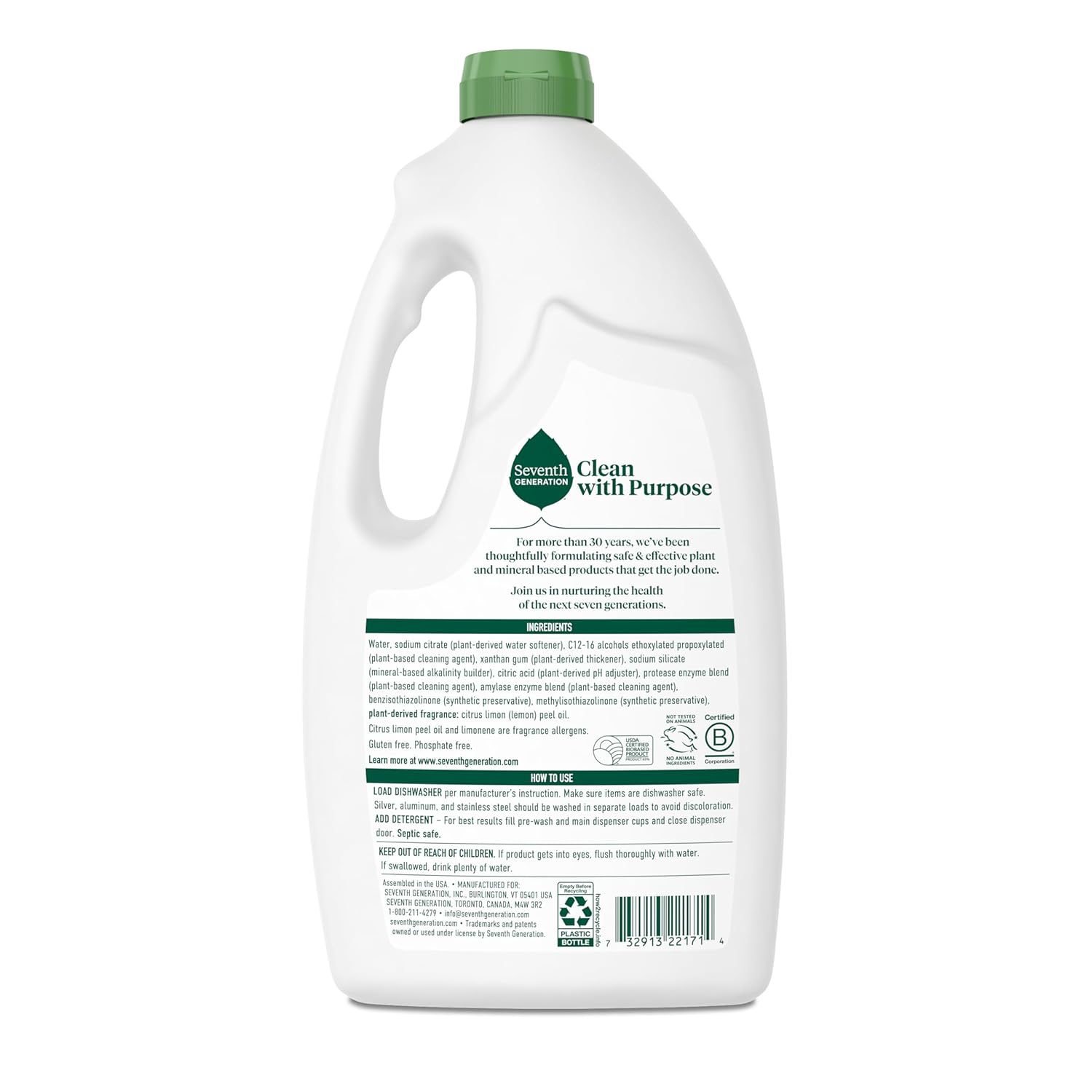 Seventh Generation Dishwasher Detergent Liquid Gel, Powers Away Stuck-On Food, Lemon Scent, 42 Oz