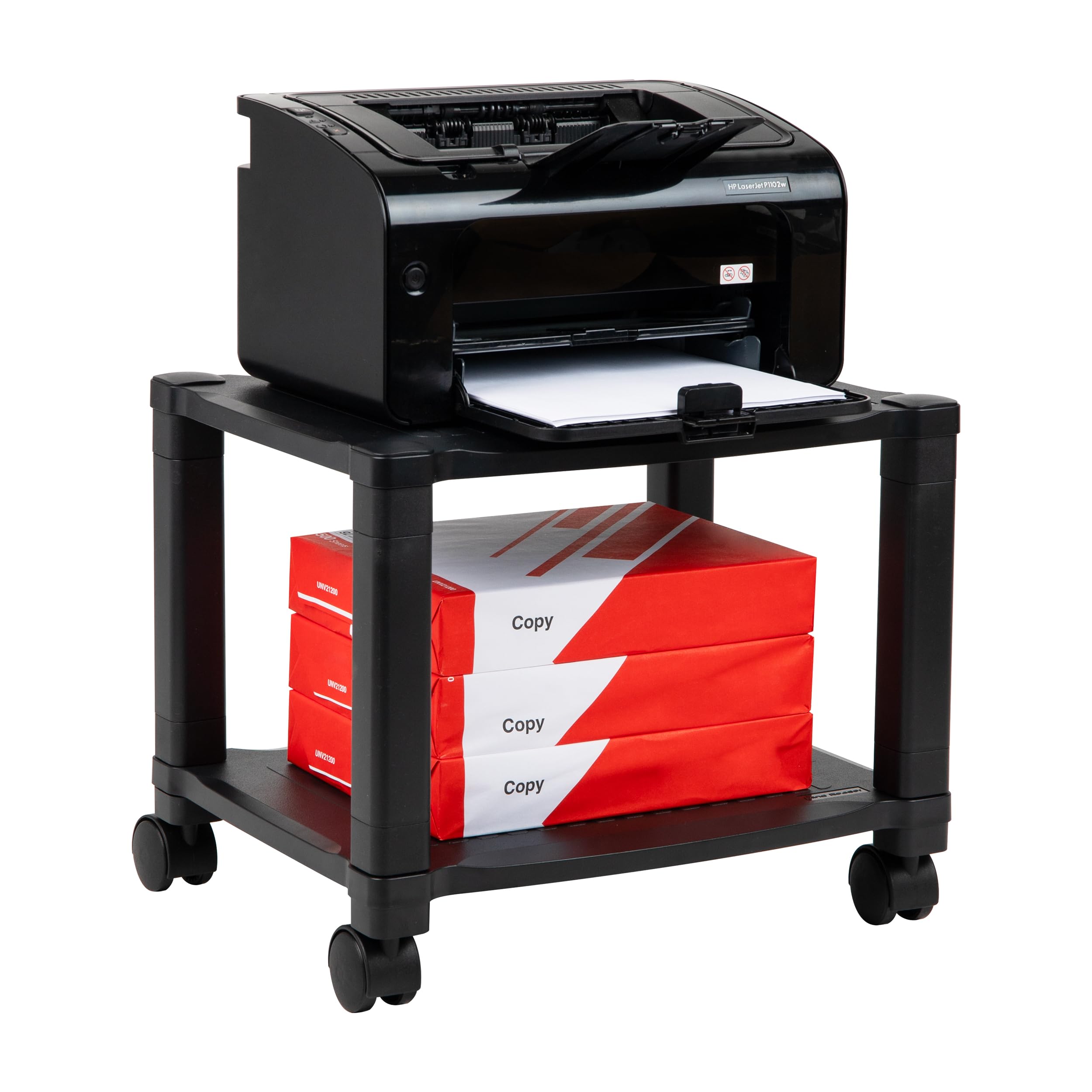 Mind Reader Rolling Printer Cart, Utility Cart, Printer Stand, Under Desk Storage, Office, 17.25"L x 13.5"W x 14.25"H, Black 2-Shelves