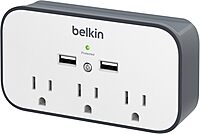 Belkin Wall Surge Protector - 3 Outlet w/ 2 USB Ports Mount with Premium Protection Against Surges Safe Charge for Mobile