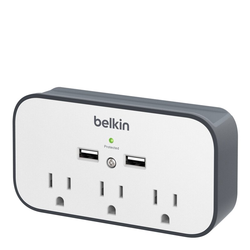 Belkin Wall Surge Protector - 3 Outlet w/ 2 USB Ports Mount with Premium Protection Against Surges Safe Charge for Mobile