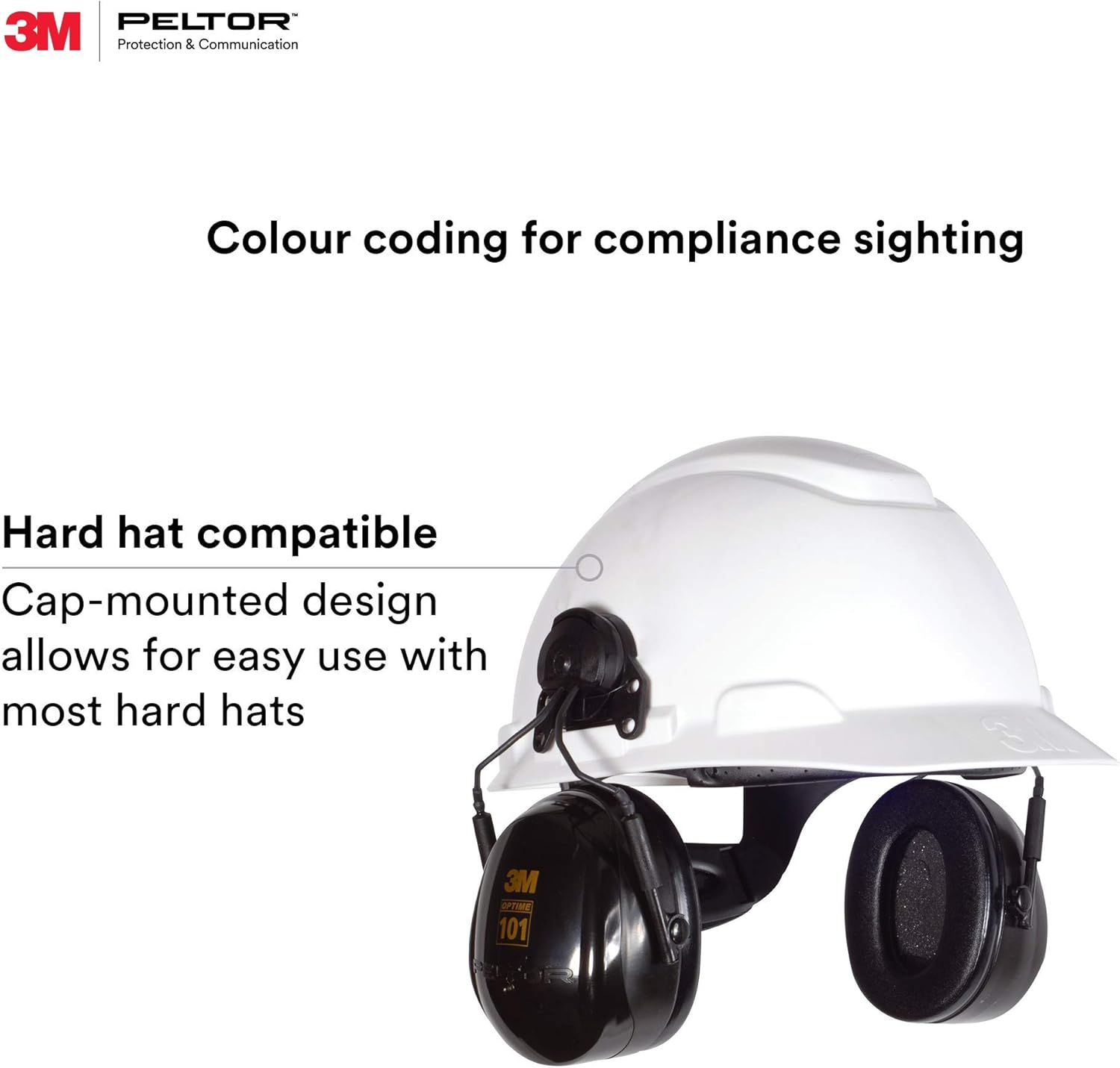 3M Peltor Optime 101 Helmet Attachable Earmuff,Green One Size Fits Most