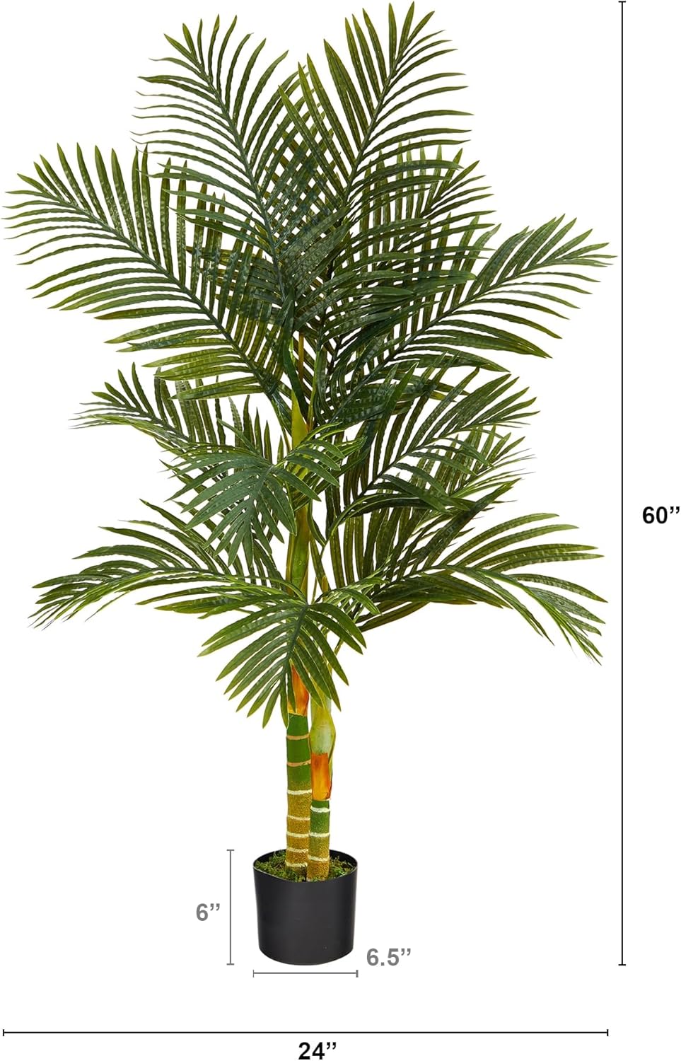 Nearly Natural Golden Cane Palm 60inH Artificial Plant With Planter, 60inH x 24inW x 24inD, Green/Black