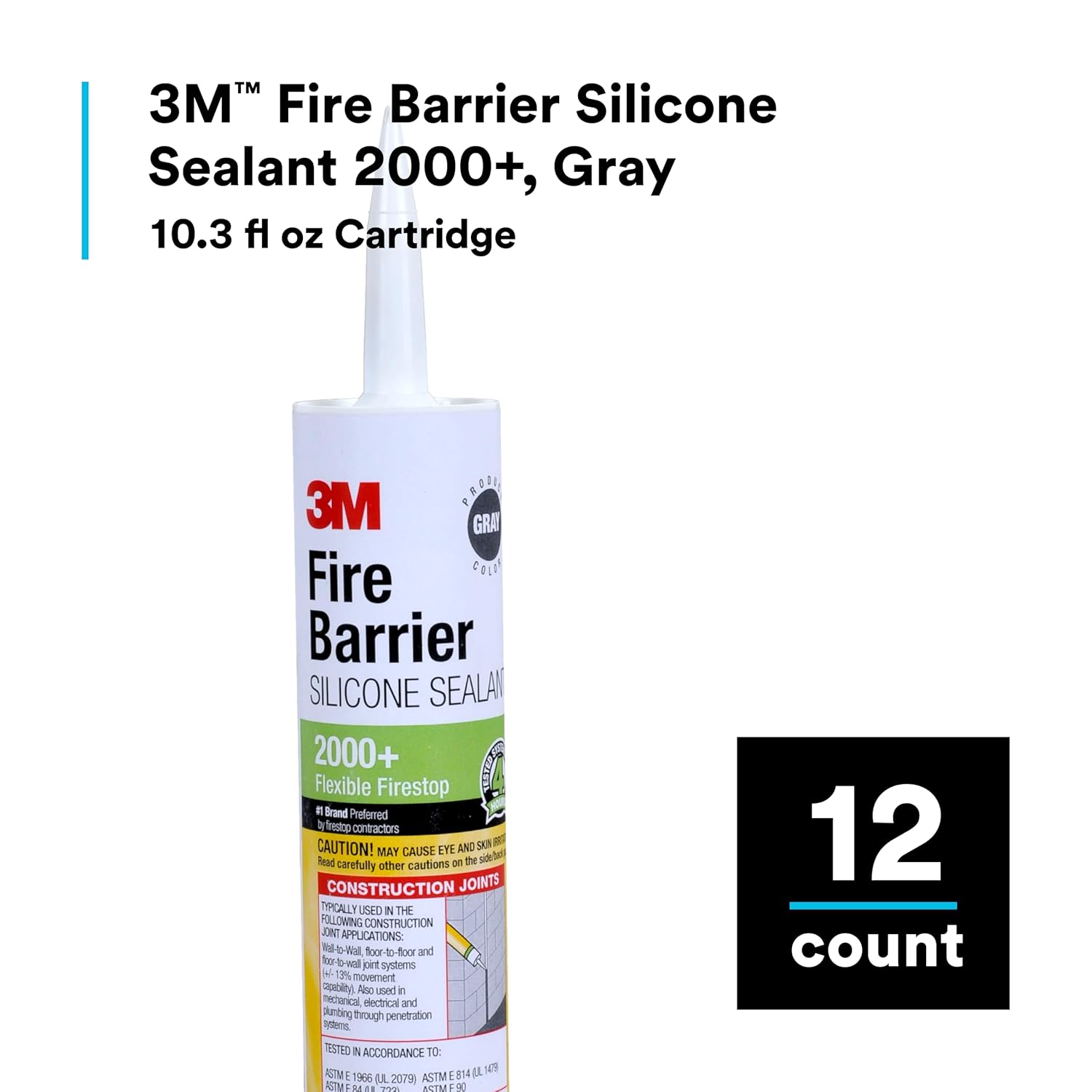 3M Fire Barrier Silicone Sealant 2000+, Gray Color, Elastomeric, Ready-To-Use, Single-Component, Neutral-Cure