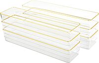 Martha Stewart Kerry Plastic Stackable Office Desk Drawer Organizers with Gold Trim