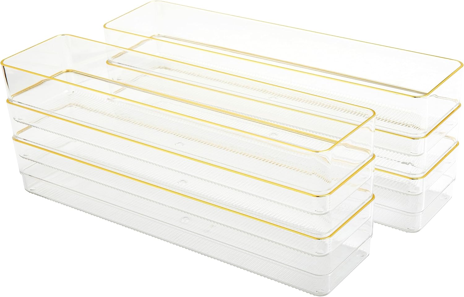 Martha Stewart Kerry Plastic Stackable Office Desk Drawer Organizers with Gold Trim
