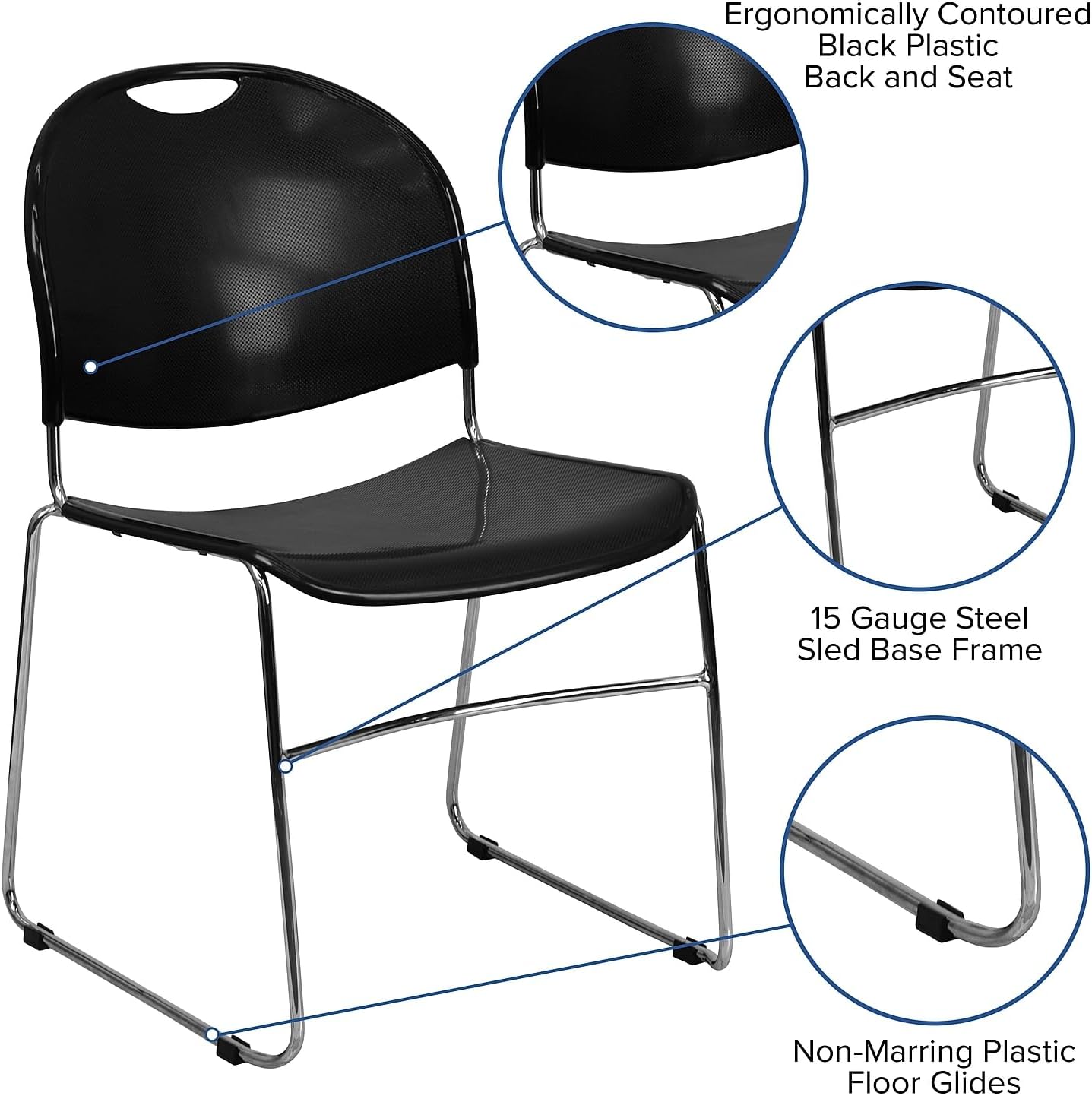 FLASH FURNITURE HERCULES Series 880 lb. Capacity Ultra-Compact Sled Base Stack Chair