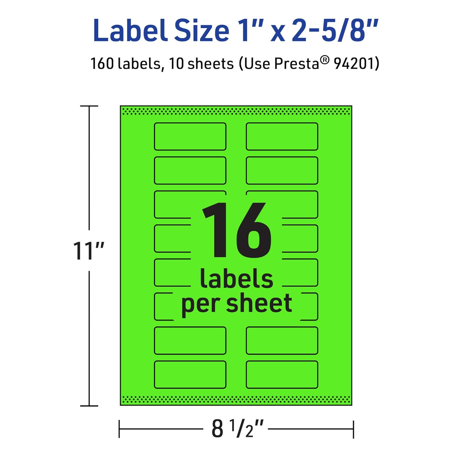AVERY Printable Rectangle Labels, Sure Feed Technology, 1" x 2-5/8", Neon Green, Print-to-the-Edge, Laser/Inkjet