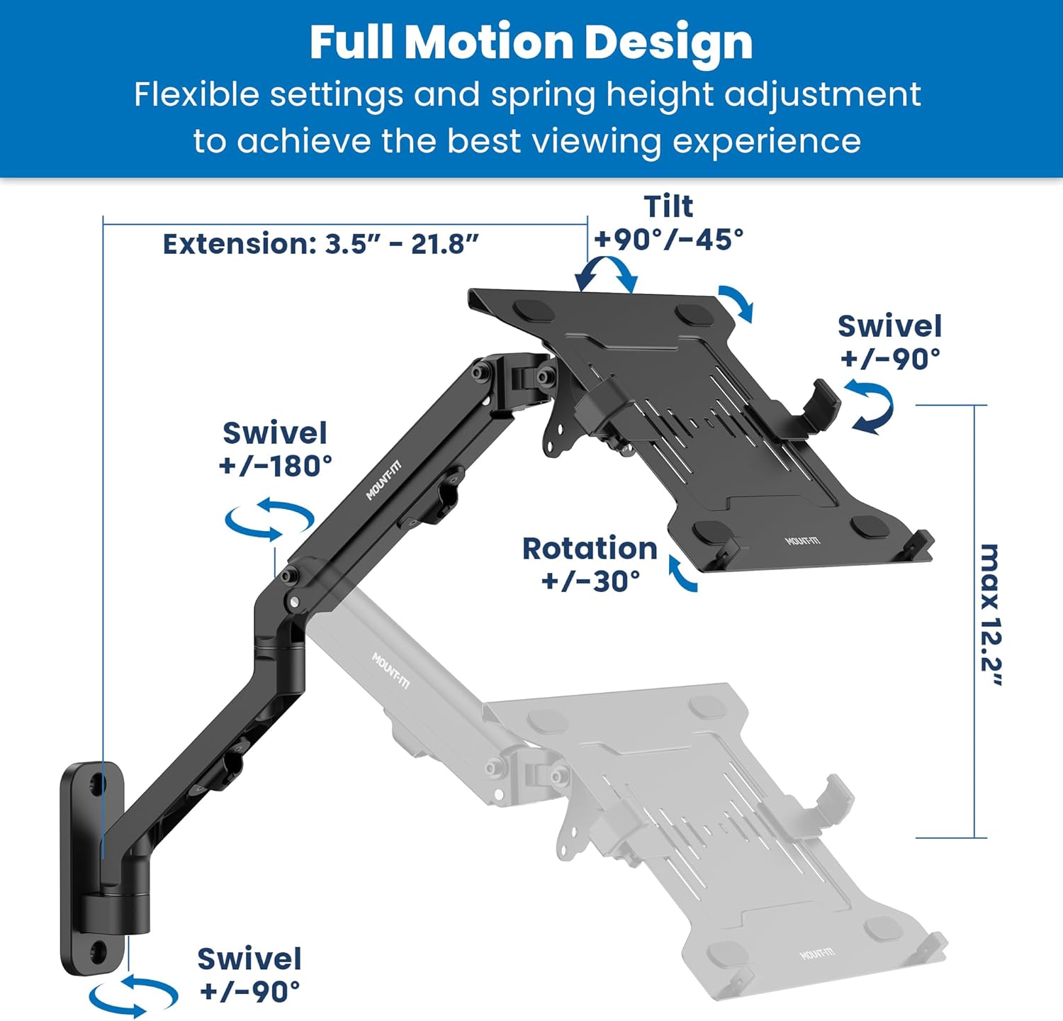Mount-It! Counterbalance Steel Monitor and Laptop Arm for Wall and Pole Mounting