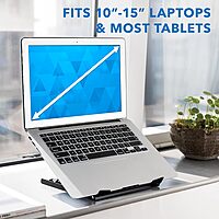 Laptop Stand for Desk Adjustable Height - Black Solid Steel Laptop Riser | 5 Adjustable Heights | Properly Positions Head