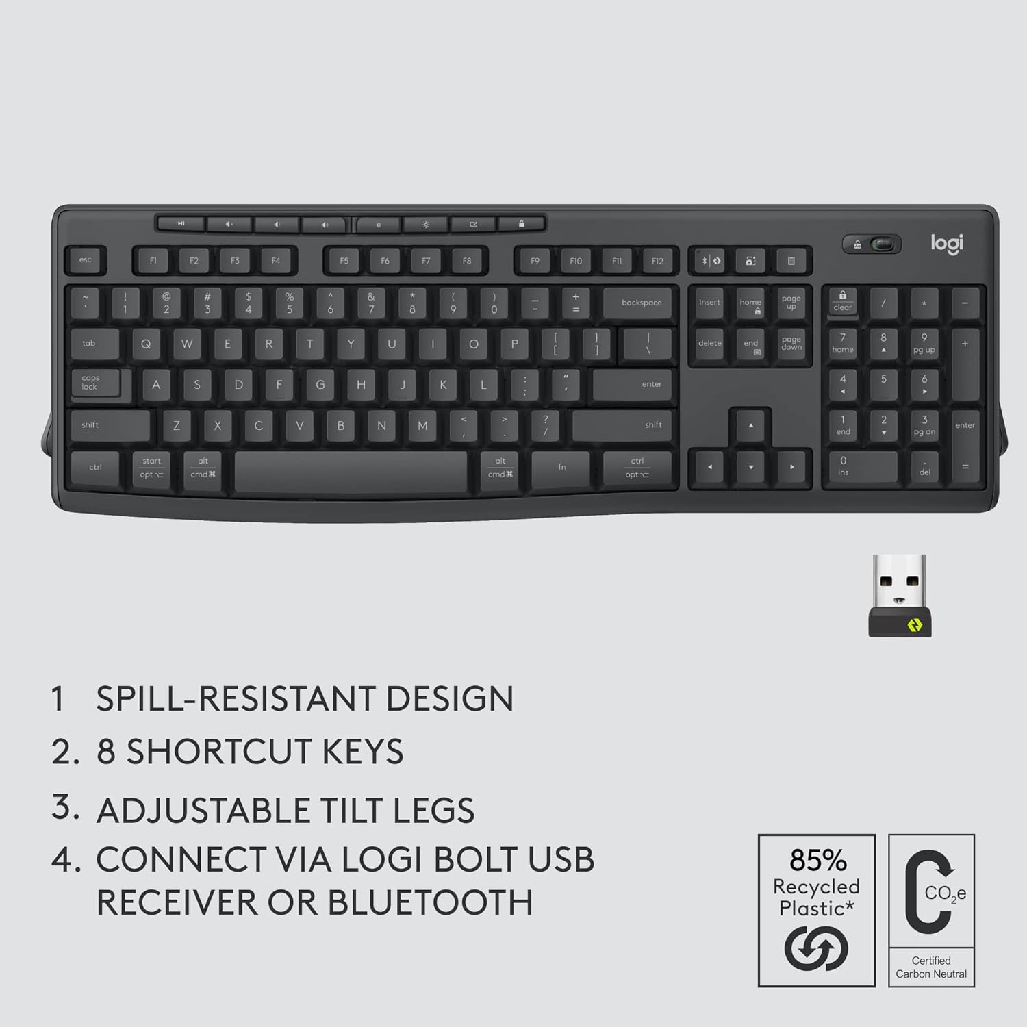 Logitech MK370 Combo for Business, Wireless Full-Size Keyboard and Wireless Mouse, Secure Logi Bolt USB Receiver, Bluetooth