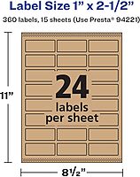 Avery Kraft Brown Rectangle Labels, Sure Feed Technology, 1" x 2.5"