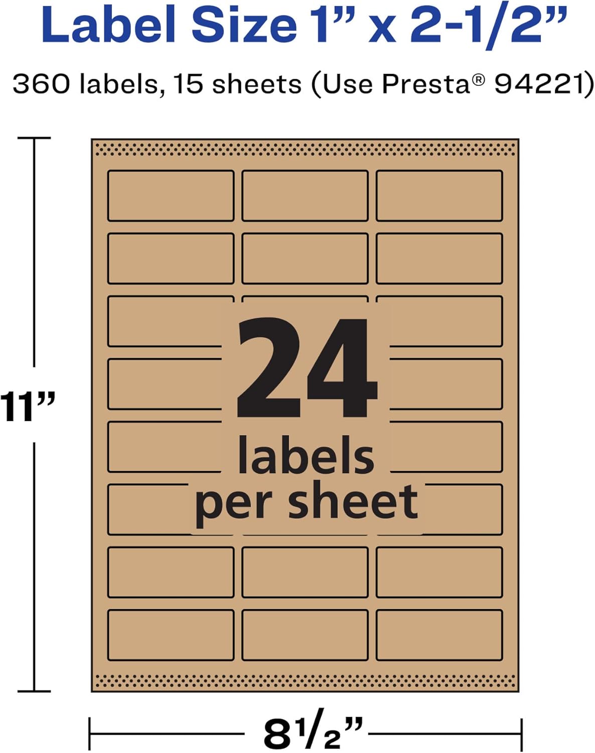 Avery Kraft Brown Rectangle Labels, Sure Feed Technology, 1" x 2.5"