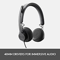 Logitech Zone Wired Headset, Certified for Microsoft Teams with advanced noise-canceling mic technology for open office environments, USB-C with USB-A adapter, Graphite