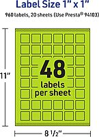 Avery Printable Square Labels, Sure Feed Technology, 1" x 1", Bright Green, Print-to-The-Edge, Laser/Inkjet Printable