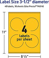 Avery Printable Round Labels, Sure Feed Technology, 3.5" Diameter, Bright Yellow Labels, Print-to-The-Edge