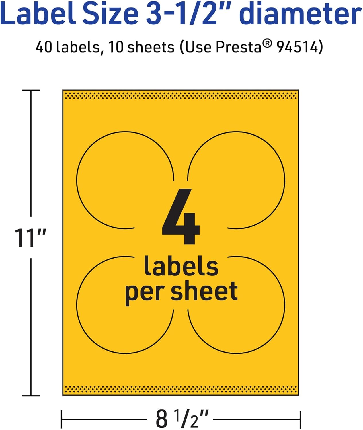 Avery Printable Round Labels, Sure Feed Technology, 3.5" Diameter, Bright Yellow Labels, Print-to-The-Edge